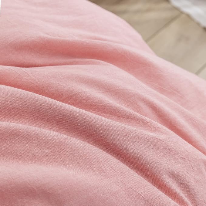 BESTOUCH Duvet Cover Set 100% Washed Cotton Linen Feel Super Soft Comfortable Chic Lightweight 3 PCs Home Bedding Set Solid Red Pink Cal King