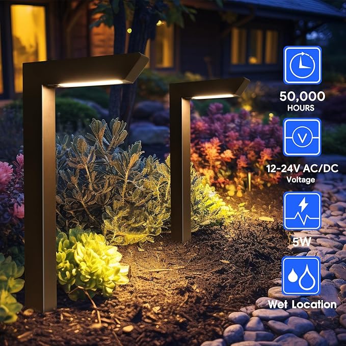 Energetic 3CCT Low Voltage Landscape Lights, 5W 200LM IP65 Waterproof LED Pathway Lights, 50000 Hrs, Outdoor Landscape Lighting, Square Modern Side Lit, Die-cast Aluminum Housing, ETL Listed, 6 Pack