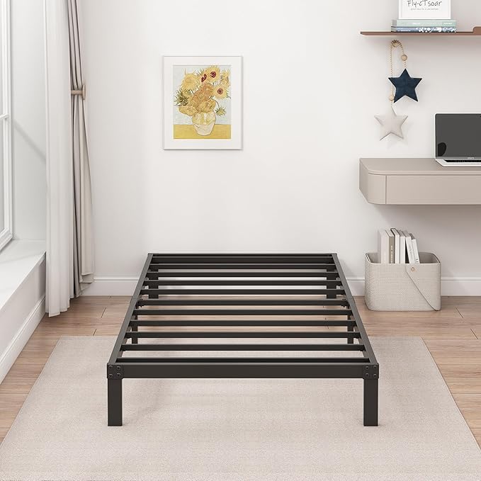 9 Inch Low Twin Bed Frames Heavy Duty Metal Platform, No Box Spring Needed, Easy Assembly Mattress Foundation, No Noise, Black