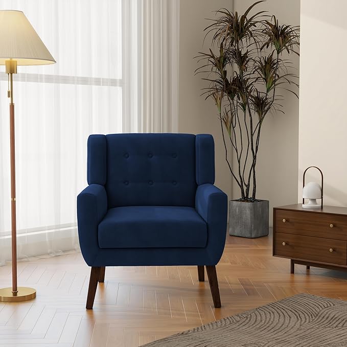 Accent Chair, Modern Velvet Arm Chair for Living Room, Bedroom, Comfy High-Resilient Sponge Reading Chair for Small Spaces （Velvet Royal Blue, Set of 2