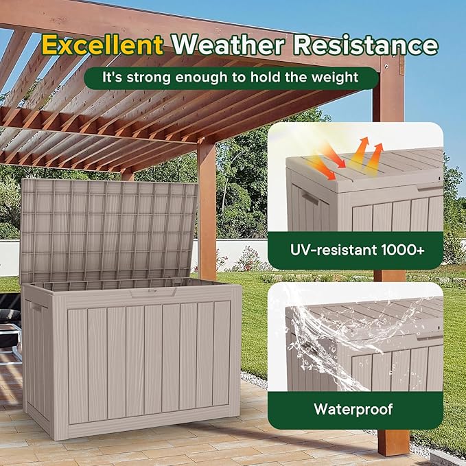 Vixzen 45 Gallon Resin Deck Box, Lockable Outdoor Storage Box for Patio Cushions Storage Furniture,Garden Tools, Pool Supplies, Weatherproof and UV Resistant