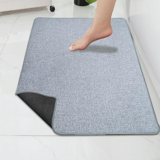 Yancorp Ultra Thin Bath Mat & Rug 24"x 35", Rubber Backed Non-Slip Bathroom Mats, Quick Dry Shower Rugs Under Door, Super Absorbent Floor Mats for Bathroom Sink & Shower Light Gray