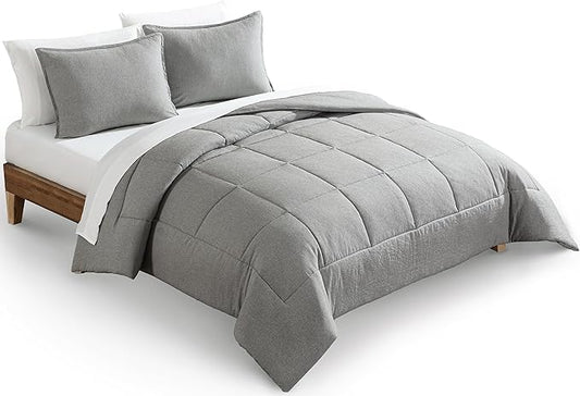 UGG Leonora Comforter Set with 2 Pillow Shams Lightweight Down Alternative Blanket Reversible Cozy Warm All Season Washable and Hypoallergenic Bedding Set, Full/Queen, Light Grey