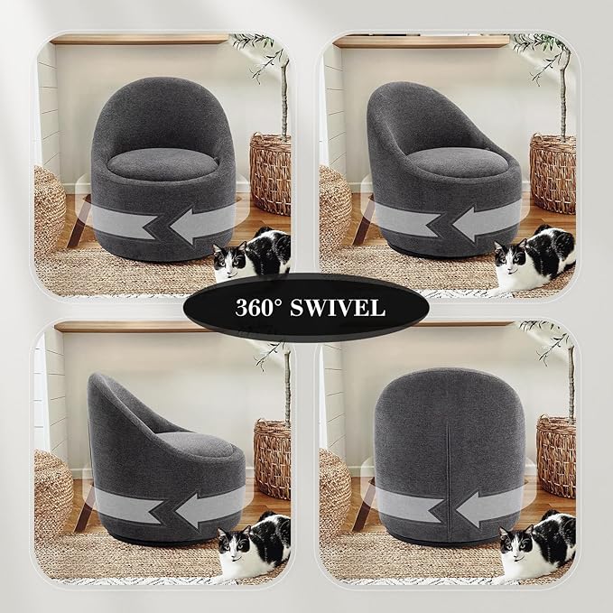 COLAMY Swivel Accent Chair, 360° Swivel Chair with Hidden Storage, Modern Small Barrel Swivel Armchair for Living Room/Bedroom, Darkgrey
