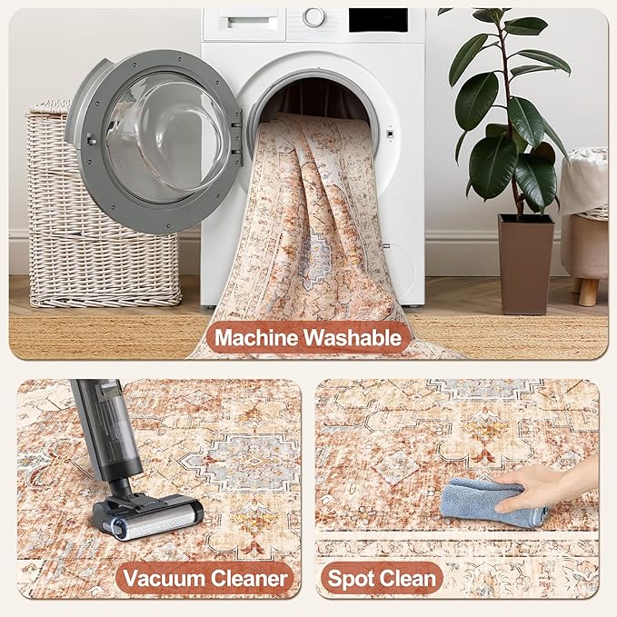 Tangsoo Vintage Rug 2x3 Washable for Entryway, Non Slip Small Area, Indoor Front Door Rug, Print Distressed Brick Red Door Mat Carpet, Soft Low Pile for Entrance Kitchen Bedroom Bathroom