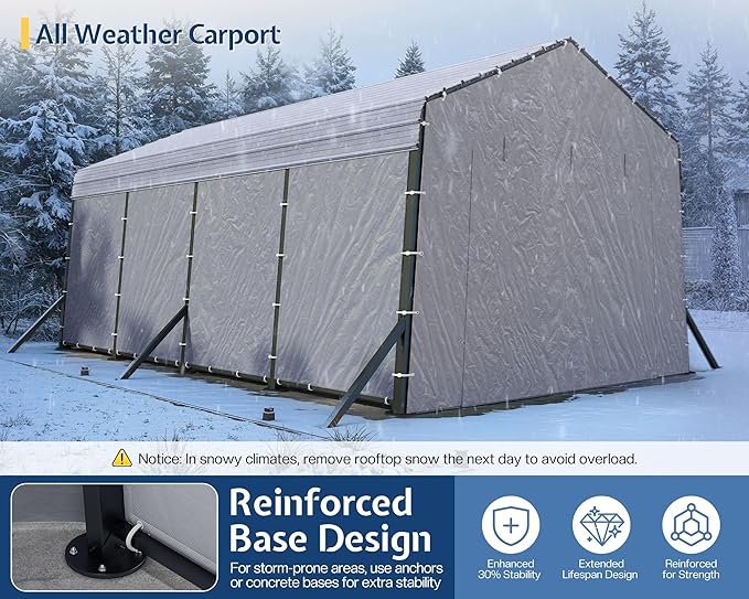 Jocisland 12x20x10.5 FT Metal Carport - Removable Waterproof Sidewalls, Heavy Duty Outdoor Carport with Upgraded Steel Reinforcements for All-Weather, Car Canopy for Car, Boat, Equipment Storage