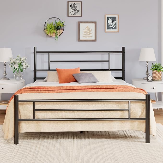 Allewie 14 Inch Full Size Metal Platform Bed Frame with Headboard and Footboard, Underbed Storage, Strong Metal Slats Support, Mattress Foundation, No Box Spring Needed, Easy Assembly, Black