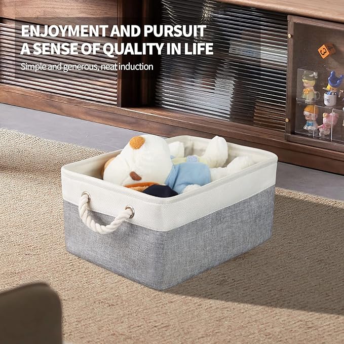 Storage Basket Bins 8 Pack Storage Baskets for Shelves - Decorative Baskets Fabric Storage Cubes Containers W/Handles for Clothes Storage Books, Home, Garage, Office, Bedroom, Parlor, Car (Grey/White)