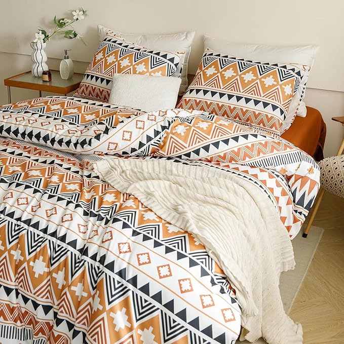 Luxlovery Aztec Comforter Set Full Boho Geometric Bedding Set Beige Orange Black Colorful Farmhouse Blanket Quilts Soft Rustic 3PCS Comforter Set Full Size