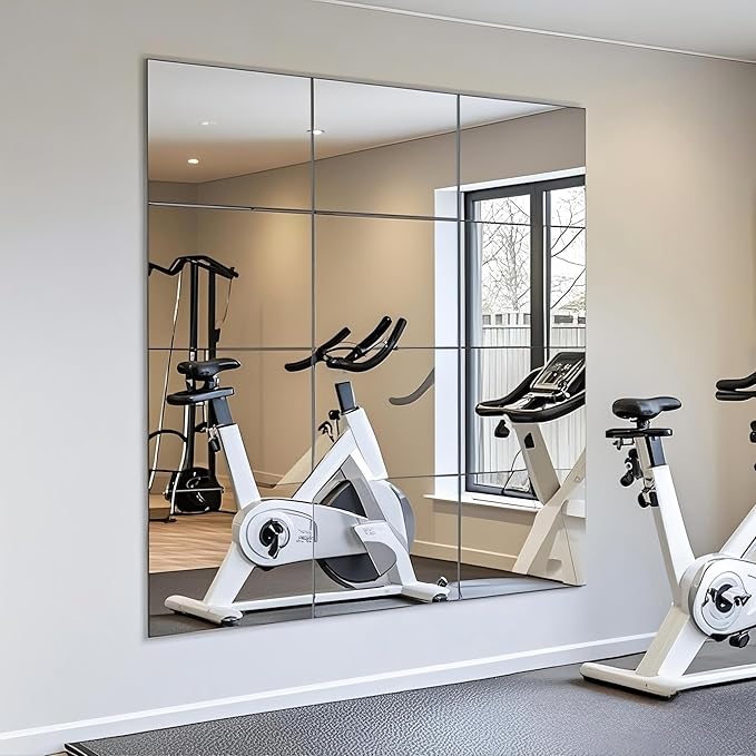 12" x 12" 12Pcs Full Length Wall Mirror Tiles, Frameless Wall Mounted Mirror Glass Wall Mirror for Home Gym, Door, Bedroom, Living Room
