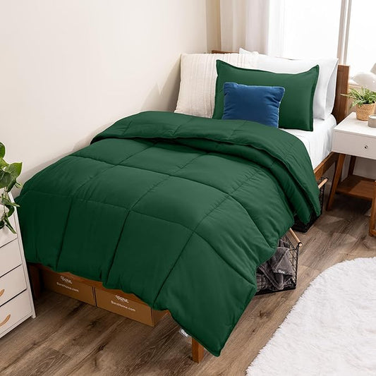 Bare Home Comforter Set - Twin/Twin Extra Long Size - Ultra-Soft - Goose Down Alternative - Premium 1800 Series - All Season Warmth (Twin/Twin XL, Forest Green)