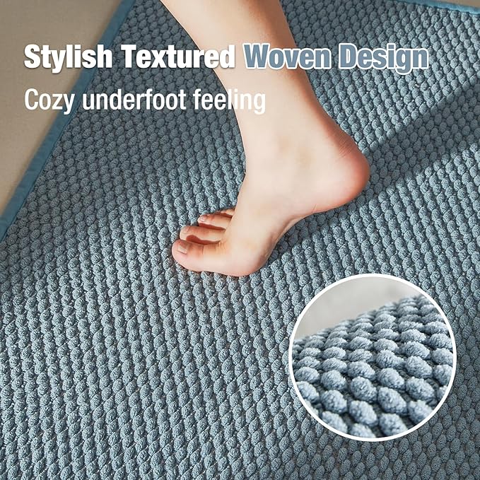 Bathroom Rugs Non Slip Washable, Super Absorbent Thin Bath Mat Quick Dry Low Pile Bathroom Rug, Debim Blue 24"x36"