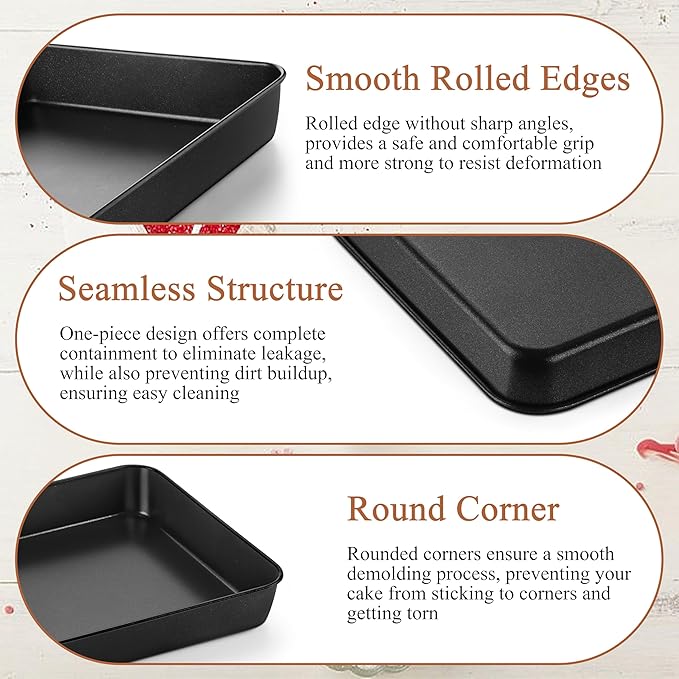 LIANYU Non-stick Baking Cake Pan, 12⅓ x 9¾ x 2 Inch Lasagna Brownies Bread Casseroles Pan, Stainless Steel Rectangle Bakeware for Toaster Oven, Non-Toxic & Healthy Coating, Easy Release