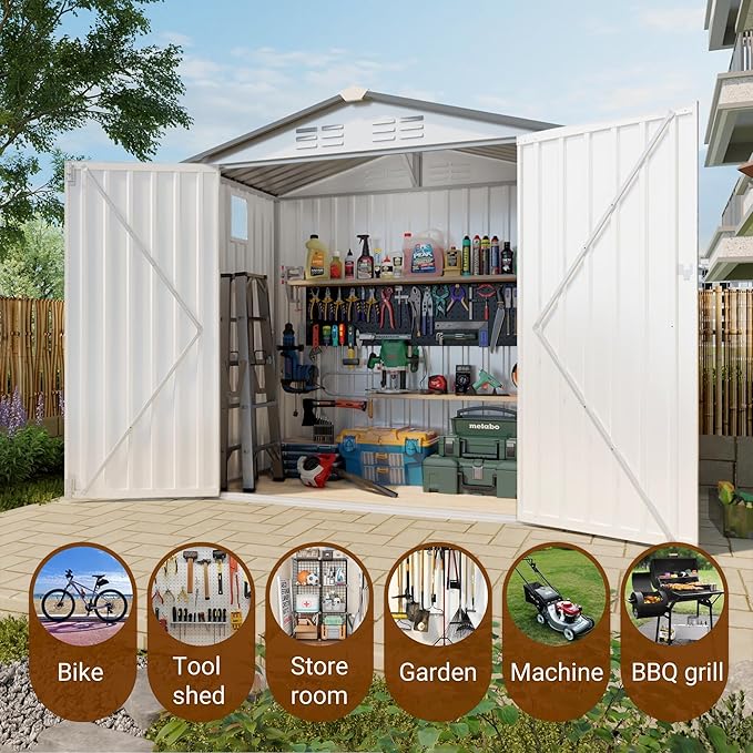 6x3.6FT Storage Shed, Outdoor Galvanized Steel Garden Shed with Lockable Door & Window, Waterproof Metal Tool Storage for Garden, Backyard, Patio, Lawn