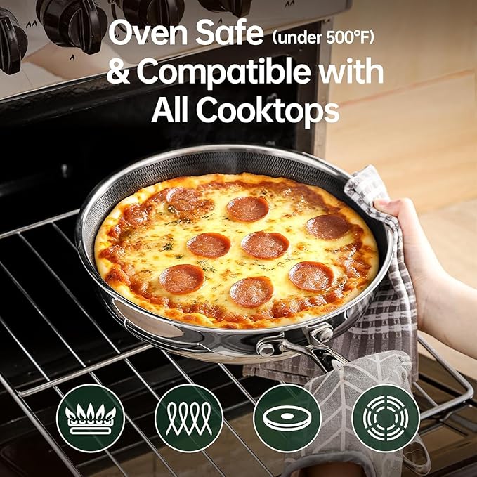 Nonstick 10 Inch Frying Pan, Hybrid Frying Pans Nonstick Stainless Steel Skillets Skillet with Stay-Cool Handle, Dishwasher & Oven Safe, PFOA Free Cookware Compatible with All Cooktops