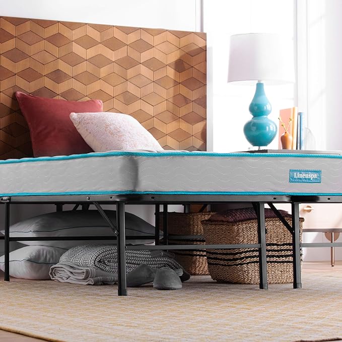 Linenspa 6-Inch Innerspring Mattress - Full + 14-Inch Folding Platform Bed Frame
