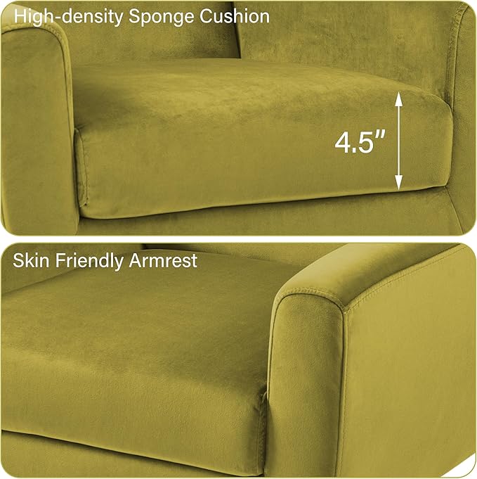Accent Chair, Mid-Century Modern Velvet Fabric Chairs with Arms for Living Room, Comfy Upholstered Club Single Sofa Armchair for Bedroom Waiting Room with Solid Wood Frame (Velvet Green, Set of 2)