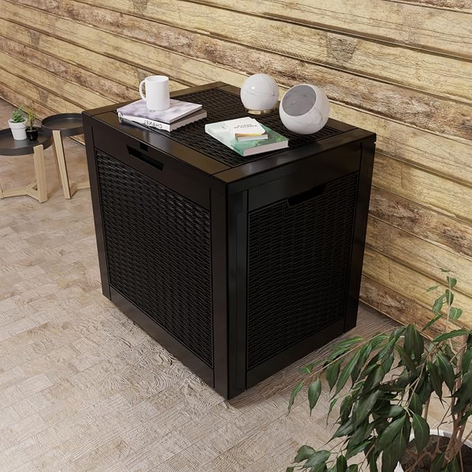 Vixzen 31 Gallon Resin Deck Box, Lockable Outdoor Storage Box for Patio Cushions Storage Furniture,Garden Tools, Pool Supplies, Weatherproof and UV Resistant- Black