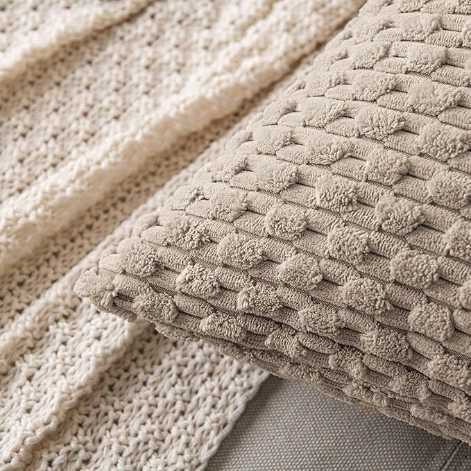 MIULEE Throw Pillow Covers Soft Corduroy Decorative Set of 2 Boho Striped Pillow Covers Pillowcases Farmhouse Home Decor for Couch Bed Sofa Living Room 18x18 Inch Light Brown