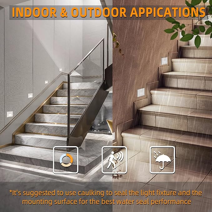 Motion Sensor Stair Lights Indoor Outdoor,Dimmable Motion Activated Step Light 3000K/4000K/6000K,Hardwired 120V 3W IP65 Waterproof Outside Stairway Lights,Led Staircase Light- White