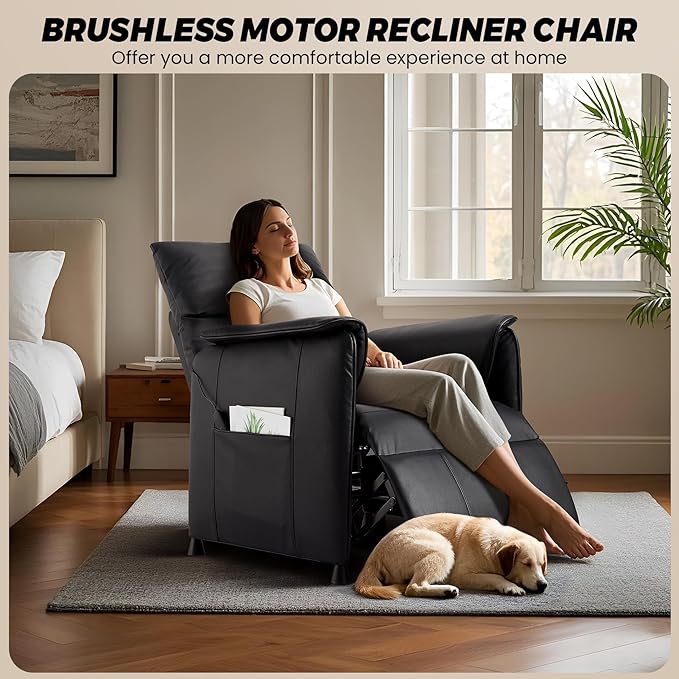 GarveeHome Elertric Recliner Chair with Massage and Heat, Adjustable Single PU Leather Recliners Sofa with Remote Control Home Theater Seating ＆Armchair for Living Room/Office (Leather, Black)