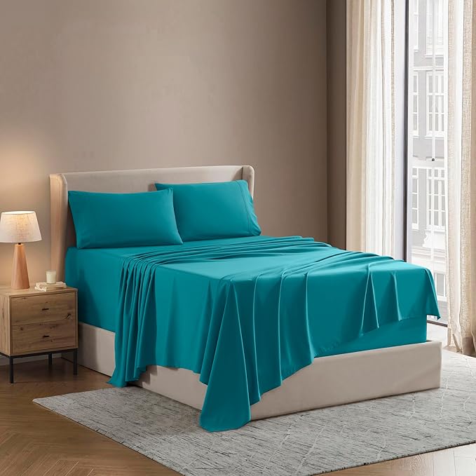 Nestl Split King Sheet Set - 1800 Ultra-Soft Microfiber Bed Sheets - Double Brushed - Deep Pockets - Easy Fit - 5 Piece Set - Bed Sheets & Pillowcases (Split King Size, Teal)