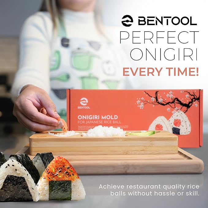 Onigiri Mold Set for Japanese Gift - Bamboo Medium Rice Ball Mold Kit for a DIY Bento Picnic - Wooden Rice Molds for Kids' and Family Lunch/Snack