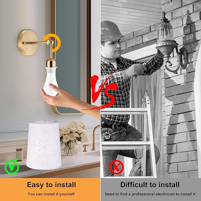 Battery Operated Wall Sconce Set of Two,Modern Gold Rechargeable Wall Lights with 5200mAh RGB Bulb and Remote Control, 270°Rotation Dimmable Battery Powered Wireless Wall lamps for Bedroom Living Room