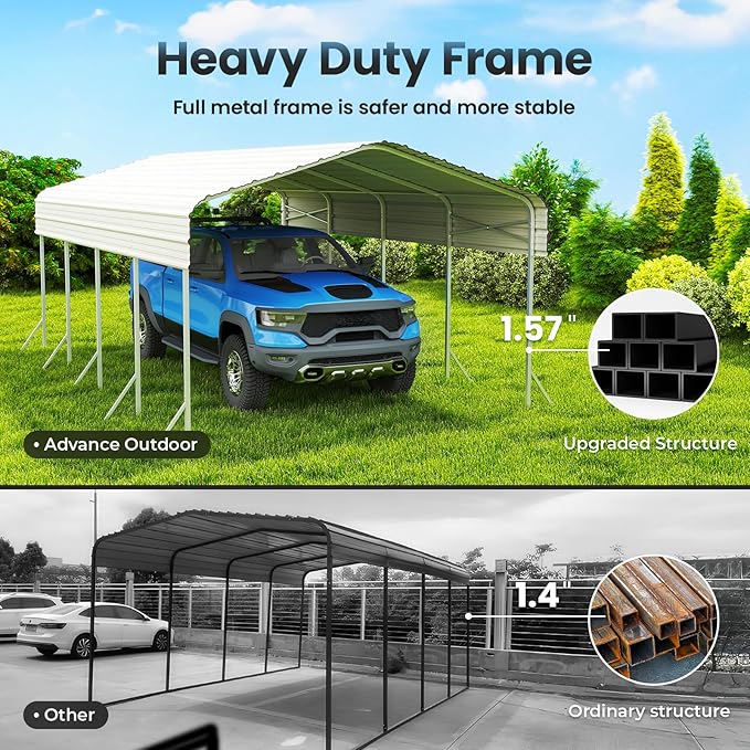 12x20 Carport, Heavy Duty Metal Car Port, All-Weather Protection, Easy Assembly for Cars, Trucks, Boats, Tractors, and Outdoor Storage