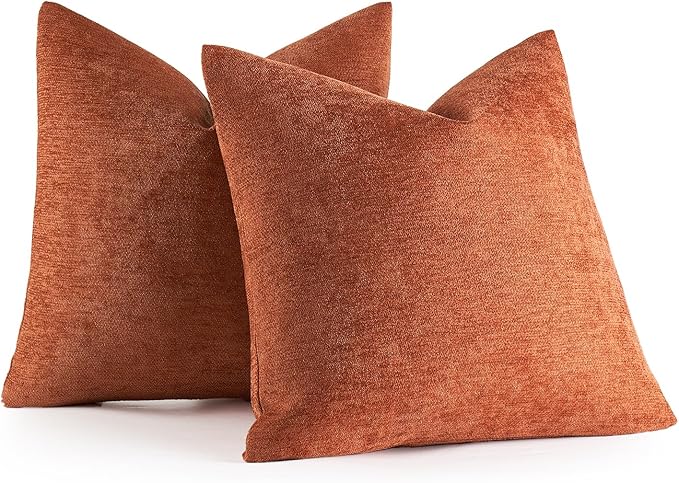 MIULEE Pack of 2 Orange Decorative Fall Pillow Covers 18x18 Inch Soft Chenille Couch Throw Pillows Farmhouse Cushion Covers for Home Decor Sofa Bedroom Living Room