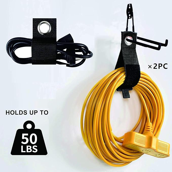 Garage Hooks, 4 Pack Wall Mount Storage Hanger with 2 Extension Cord Holder Organizer, Heavy-Duty 7.5 inch Long Hooks for Ladder, Ski, Sports, Utility, Garden Tool, Hose Storage Rack Organizer