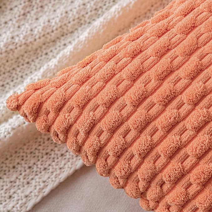 MIULEE Throw Pillow Covers Soft Corduroy Decorative Set of 2 Boho Striped Pillow Covers Pillowcases Farmhouse Home Decor for Couch Bed Sofa Living Room Spring 18x18 Inch Coral Red
