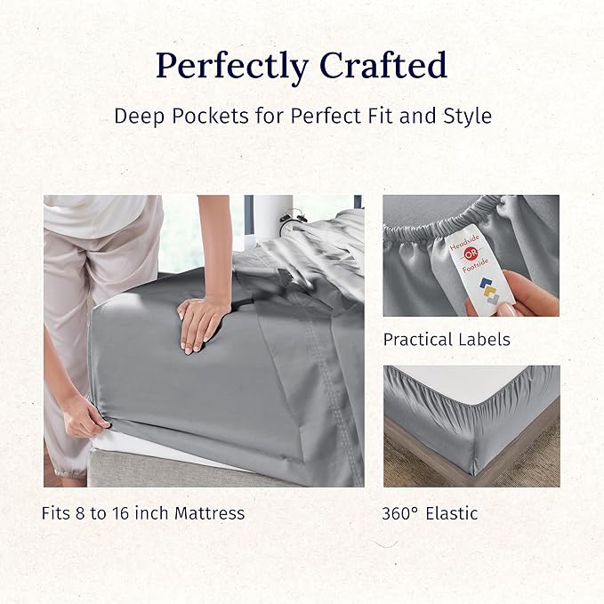 California Design Den - Luxury Full Size Sheet Set - 100% Cotton, 600 Thread Count Deep Pocket Full Size Bed Sheets, Hotel-Quality Cooling Sheets with Sateen Weave - Mist Grey