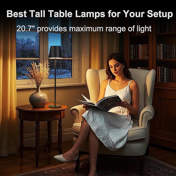 2-Pack Cordless Metal Table Lamp, 3 Adjustable Heights, 5400mAh Rechargeable Battery, 3 Colors Touch Dimming, Waterproof Portable Wireless Desk Lamp for Restaurant, Bedroom, Outdoor Patio