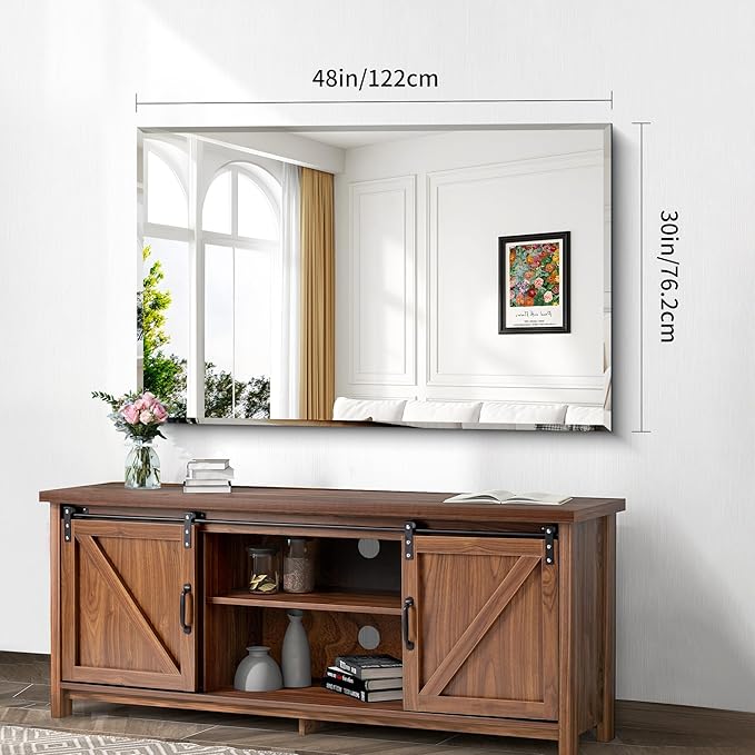 Beveled Bathroom Mirror, 30x48 Inch Large Frameless Mirrors for Wall, Upgraded Shatterproof Beveled Frameless Vanity Mirror for Bathroom,Bedroom,Living Room and Entryway