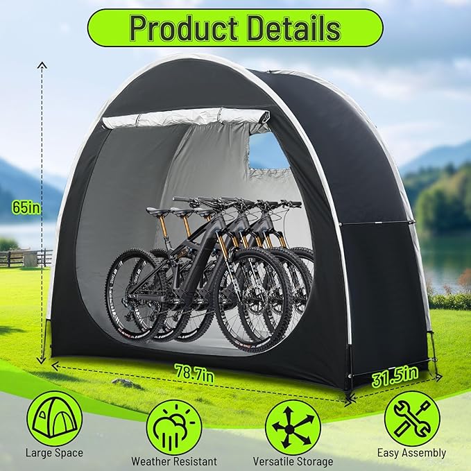 Bike Storage Shed Tent for 2-3 Bikes, 210D Oxford Thick Waterproof Bicycle Shed Tent, Bike Cover Shelter for Motorcycle,Garden Tool etc, Bike Tent/Bike Shed - S