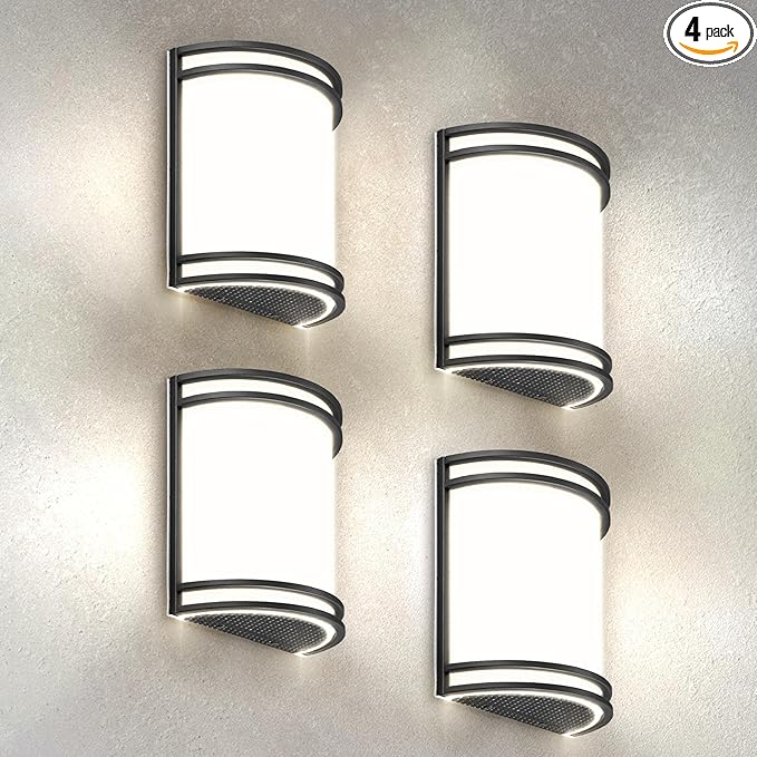 ASD LED Indoor Wall Mount Light Fixture - 10 Inch Modern Interior Matte Black Wall Sconce Lighting - 3000K 4000K 5000K Adjustable - Half Cylinder Hallway Light Fixture - ETL & Energy Star 4 Pack