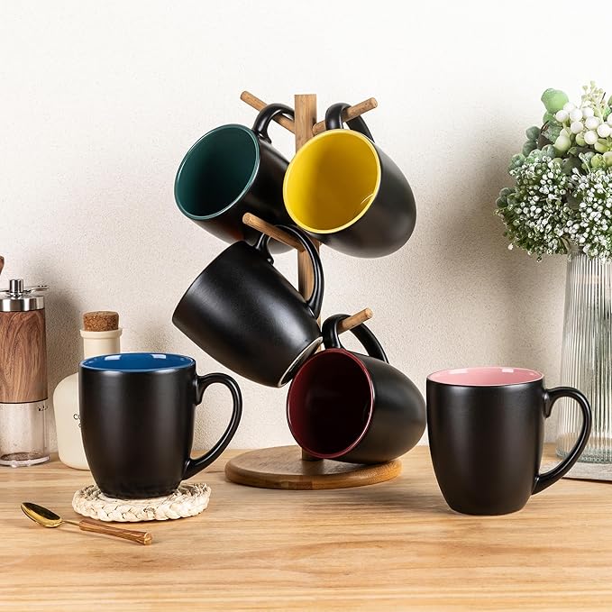 GBHOME 12oz Coffee Mugs Set of 6, Large Ceramic Coffee Mugs for Man, Woman, Dad, Mom, Modern Coffee Mugs Set with handle for Tea/Latte/Cappuccino/Milk/Cocoa. Dishwasher&Microwave Safe,Multi-Color