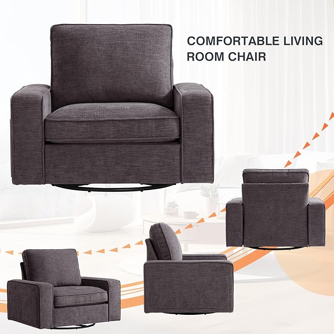 ABAKAN Chenille Sofa Swivel Chair for Living Room with Removable Backrest, Modern Accent Style Living Room Chair for Office/Library/Bedroom/Lounge,Dark Gray
