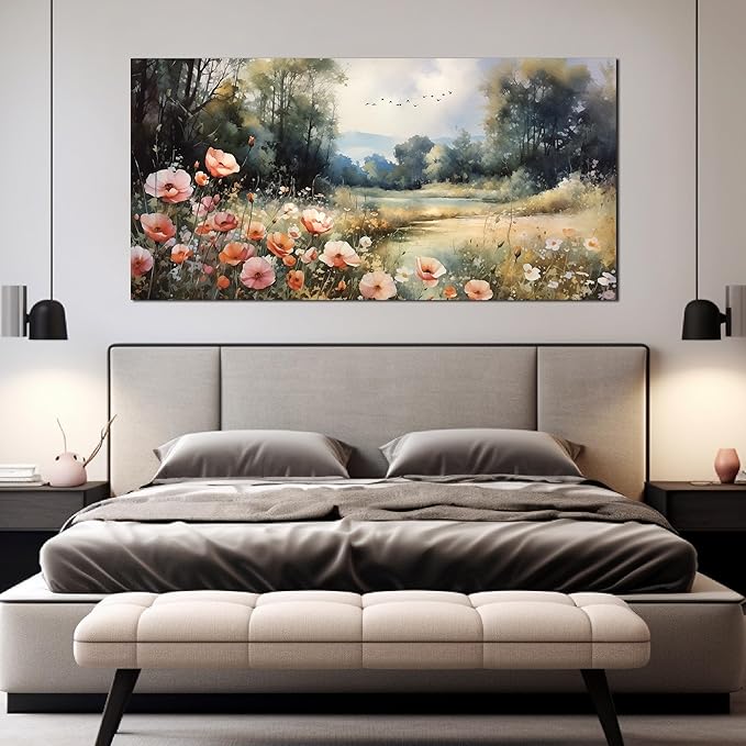 Large Artwork Canvas Wall Art for Living Room Bedroom Decor Wall Painting Modern Country Road Main Picture Image Decorative Painting with Frame Can be Directly Hung Decor Size 30x60