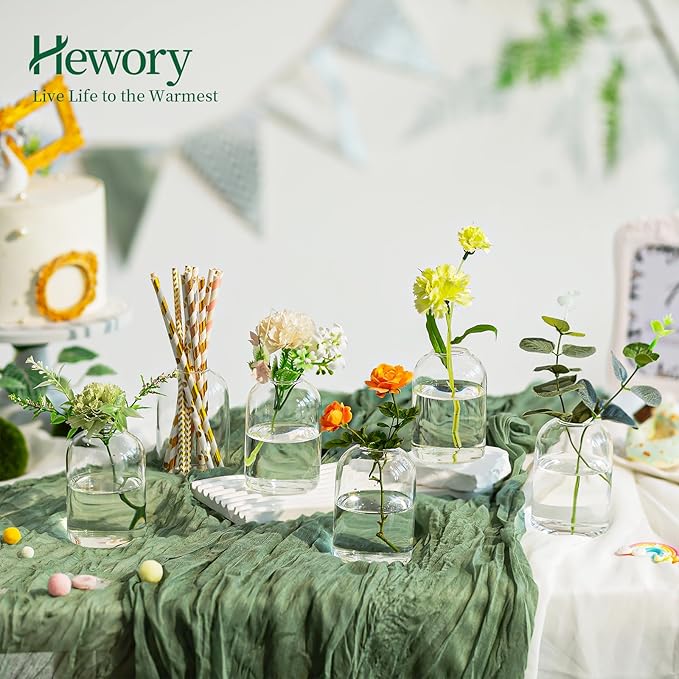 Hewory Glass Bud Vases for Centerpieces: Set of 24 Blown Clear Small Vase Bulk, Mini Cute Flower Vase for Floral Arrangement, Modern Decorations for Wedding Party Event Table Decor, 3.7"(H)×2.75"(D)