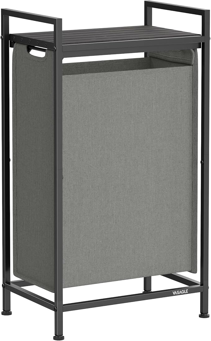 VASAGLE Laundry Hamper, Laundry Basket, Laundry Sorter with a Pull-Out and Removable Bag, Shelf, Metal Frame, 12.4 Gallons (47 L), 16.5 x 11 x 29.5 Inches, Slate Gray and Charcoal Gray UBLH001G01