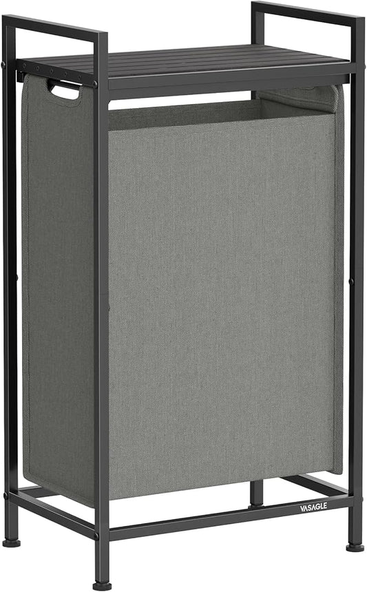 VASAGLE Laundry Hamper, Laundry Basket, Laundry Sorter with a Pull-Out and Removable Bag, Shelf, Metal Frame, 12.4 Gallons (47 L), 16.5 x 11 x 29.5 Inches, Slate Gray and Charcoal Gray UBLH001G01
