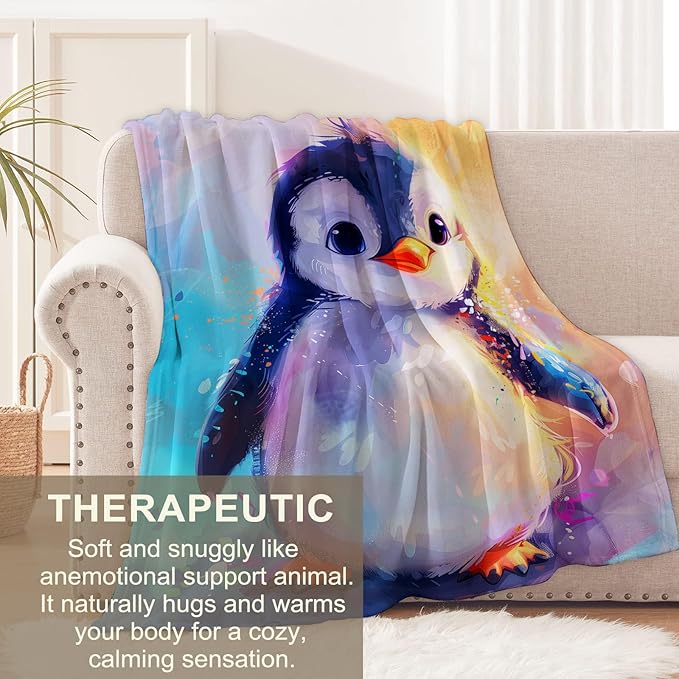 Flannel Penguin Blanket for Women, Girls & Boys - Soft, Warm & Cozy Throw Blanket for Sofa, Couch, Bed & Living Room - 60" x 80"
