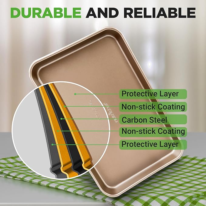 NutriChef Non Toxic Baking Pan, Medium and Large Cookie Sheets, Premium Nonstick Carbon Steel Cookie Pans for Baking - Commercial Grade, Restaurant Quality, Bakeware Set, Easy to Clean - (Set of 2)