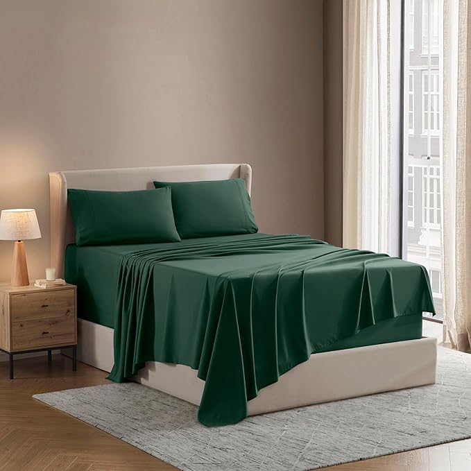Nestl King Sheet Set - Luxury 1800 Ultra-Soft Microfiber King Bed Sheets - Double Brushed - Deep Pockets - Easy Fit - 4 Piece Set - Bedding Sheets & Pillowcases (King, Dark Green)