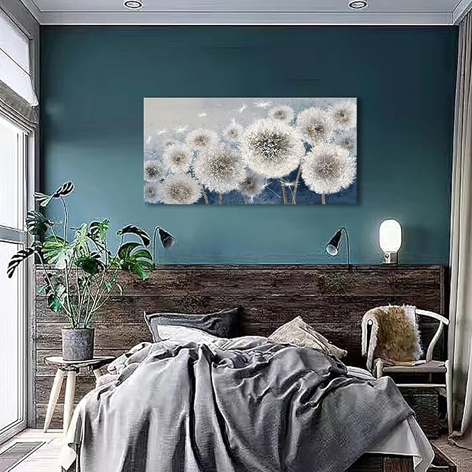 Pogusmavi Wall Decor Living Room - Wall-Art for Living Room, Canvas Art/Pictures for Bedroom | Blue Dandelion 24x48 inches Large Wall Art