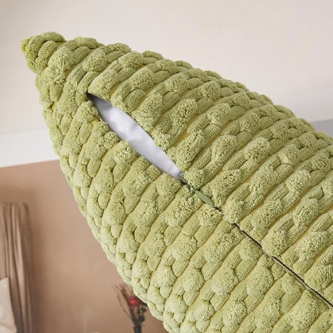 Kevin Textile Decorative Pillow Covers Set of 2 Striped Plush Corduroy Pillows Pillowcases Boho Home Decor Cushion Covers for Couch Sofa Bed Living Room 20x20 Inch, Grass Green
