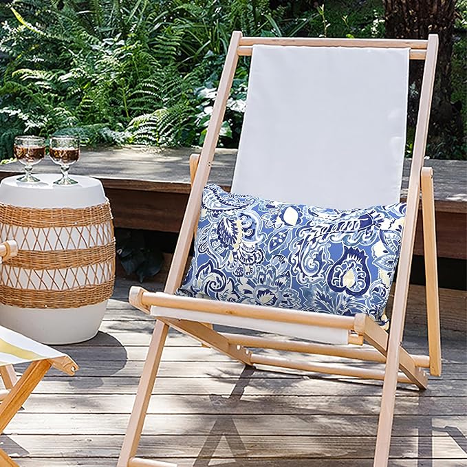 Outdoor Lumbar Pillow Covers 12”x20”, Rectangle Throw Pillow Covers for Patio Furniture, Decorative Lumbar Cushion Case for Garden Balcony Couch Office Chair, Pack of 2,Floral Bluish Violet