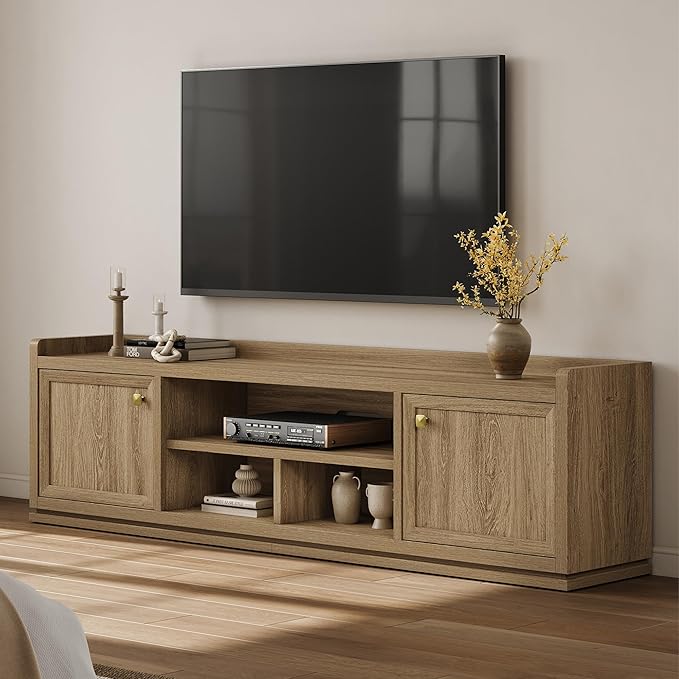 SICOTAS TV Stand Entertainment Center - 67" TV Console for Living Room Modern TV Stand for Bedroom, Media Console with Shelf and Cabinet, Entertainment Stand for TVs up to 65 75 Inch(Brown Oak)